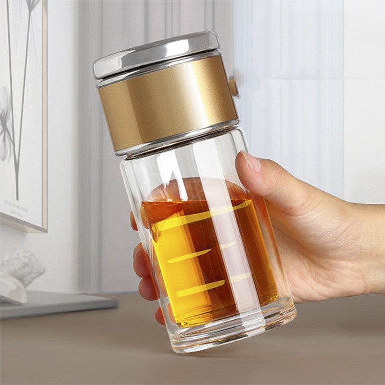 Kubek Termiczny z Podwójnym Szkłem i Naturalnym Sitkiem – 230–400 ml