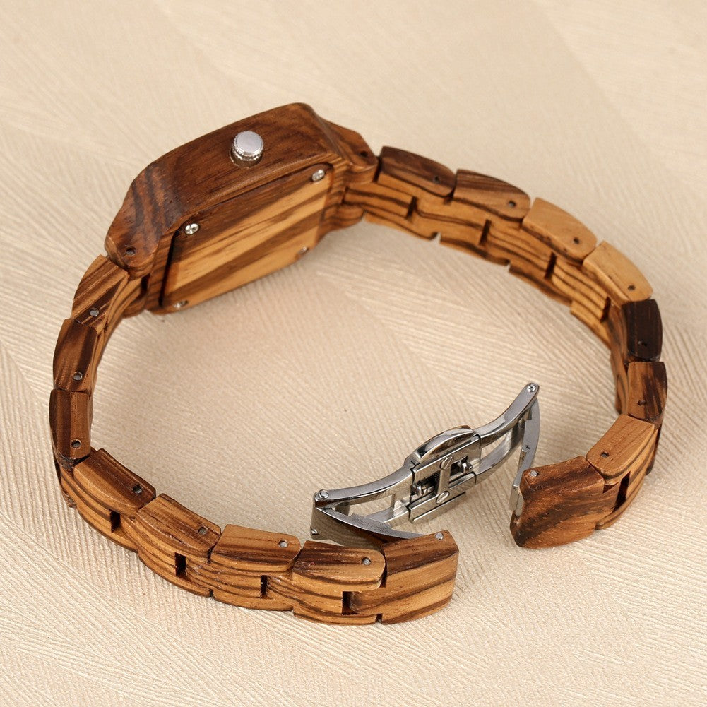 Zegarek „Bamboo Wood Square Gold Digital Face Watch”