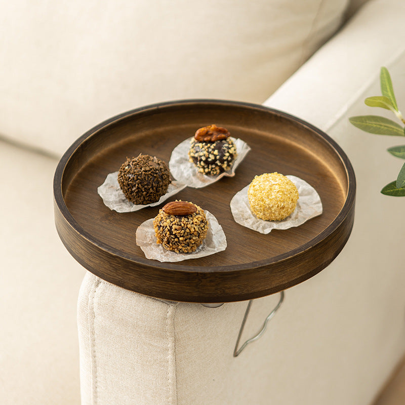 Okrągła Taca Bambusowa na Podłokietnik – Taca na Herbatę i Przekąski