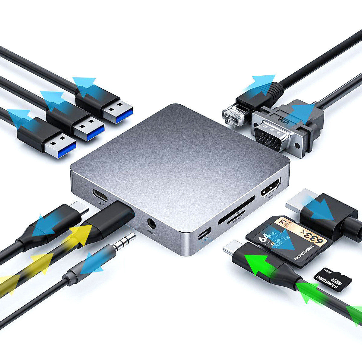 Wielofunkcyjna stacja dokująca USB-C 11w1 z HDMI, VGA, RJ45, USB 3.0 i czytnikiem kart
