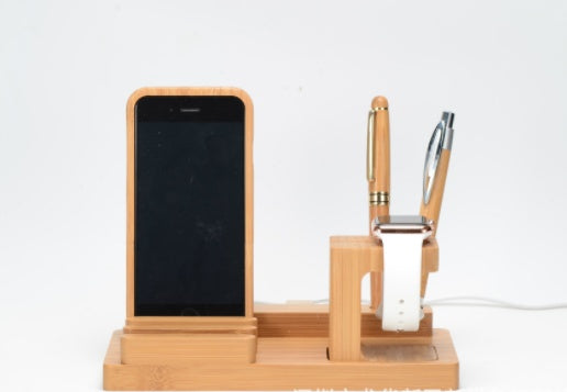 Bambusowa stacja ładująca z uchwytem na telefon, Apple Watch i iPad – 4 porty USB