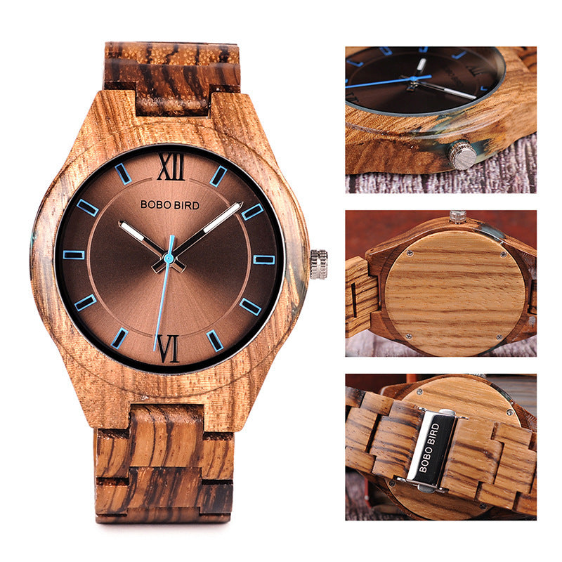 Zegarek bambusowy Q05 – mechanizm kwarcowy, średnica 44 mm