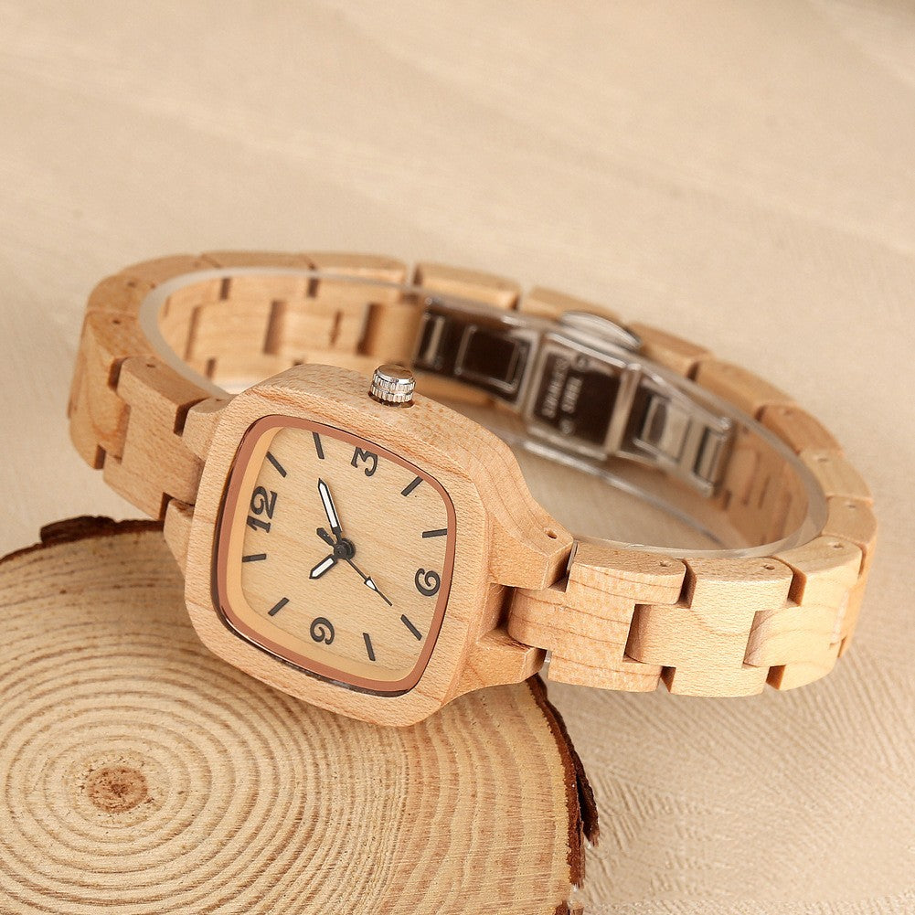Zegarek „Bamboo Wood Square Gold Digital Face Watch”