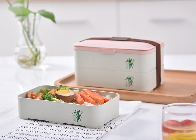 Lunchbox z Bambusowym Wykończeniem – 3 Poziomy, Do Mikrofalówki