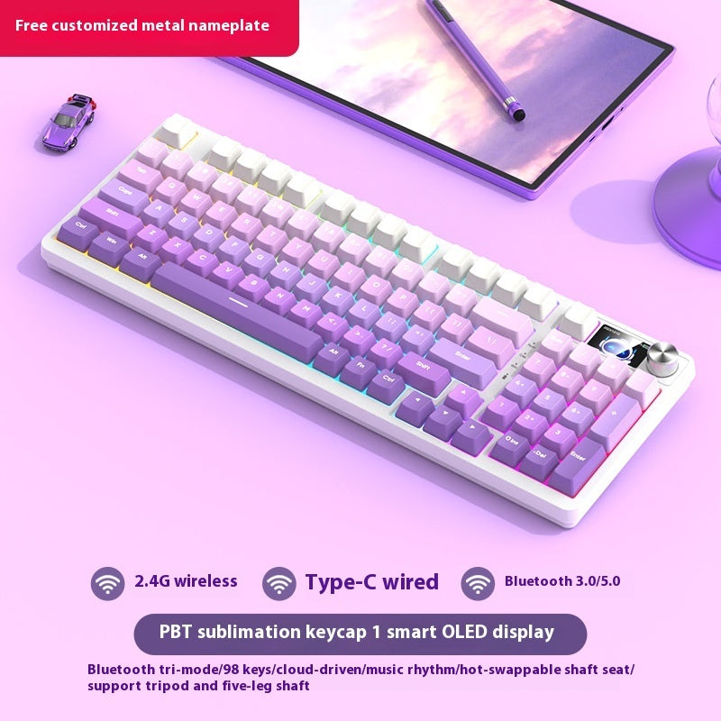 Bezprzewodowa Klawiatura Mechaniczna 98 Klawiszy – Bluetooth, 3 Tryby Pracy, Gaming i Biuro