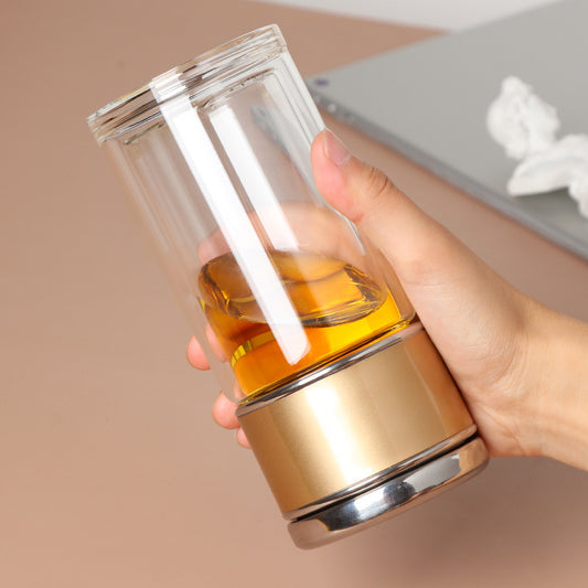 Kubek Termiczny z Podwójnym Szkłem i Naturalnym Sitkiem – 230–400 ml