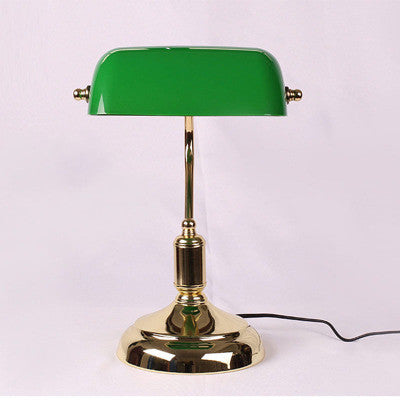 Lampka Nocna Biurowa w Stylu Retro – Zielony Klosz i Złota Podstawa