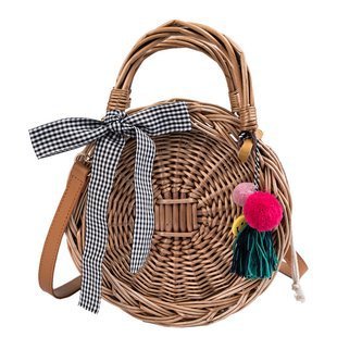 Ręcznie Pleciona Torebka z Bambusa – Styl Boho z Kolorową Chustą