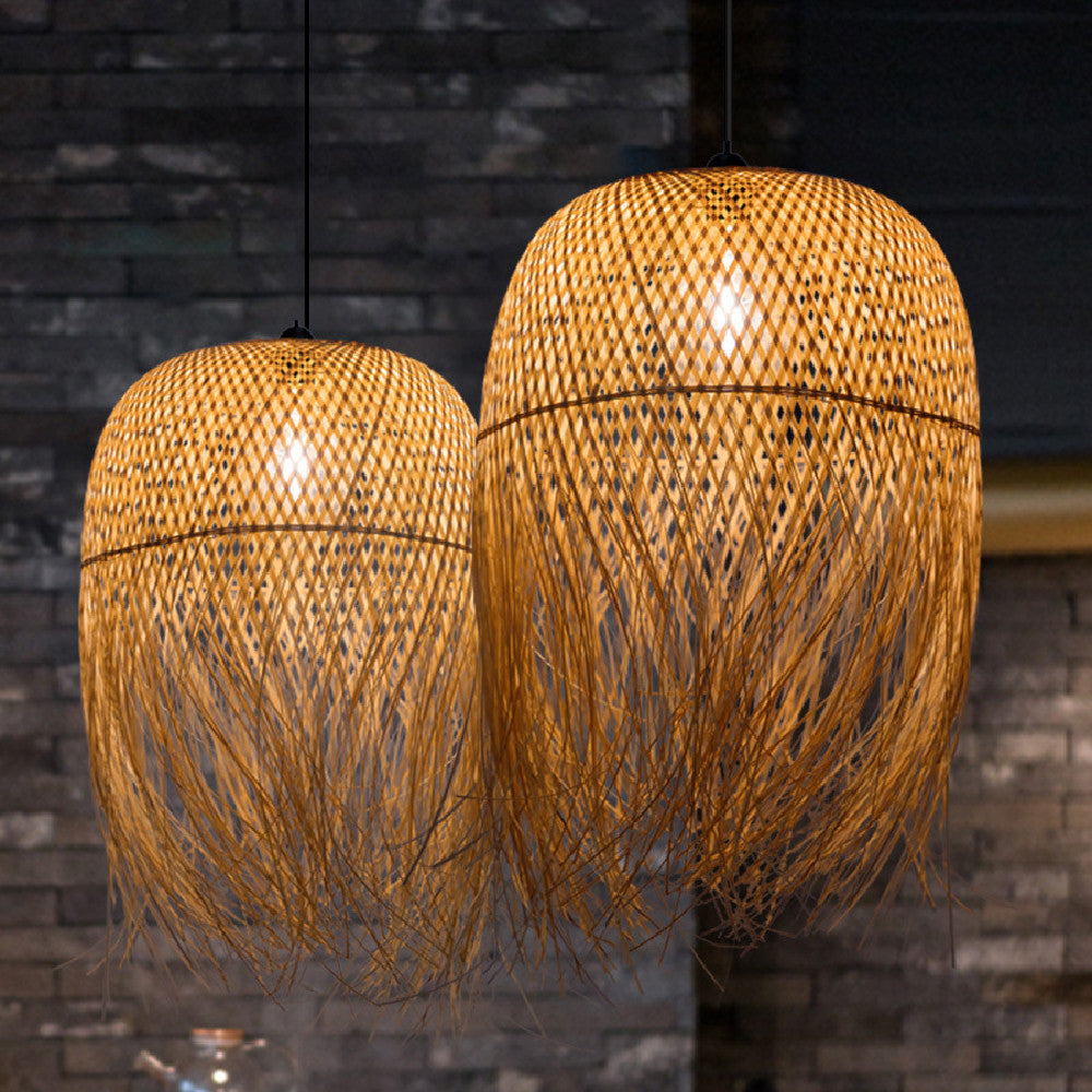 Lampa Bambusowa Sufitowa-Rattanowy Design w Stylu Loft i Japandi