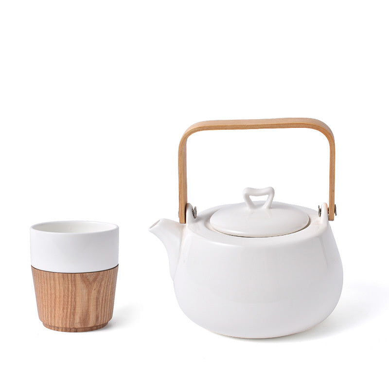 Japoński Zestaw do Herbaty z Porcelany – Dzbanek, Filiżanki i Bambusowa Taca