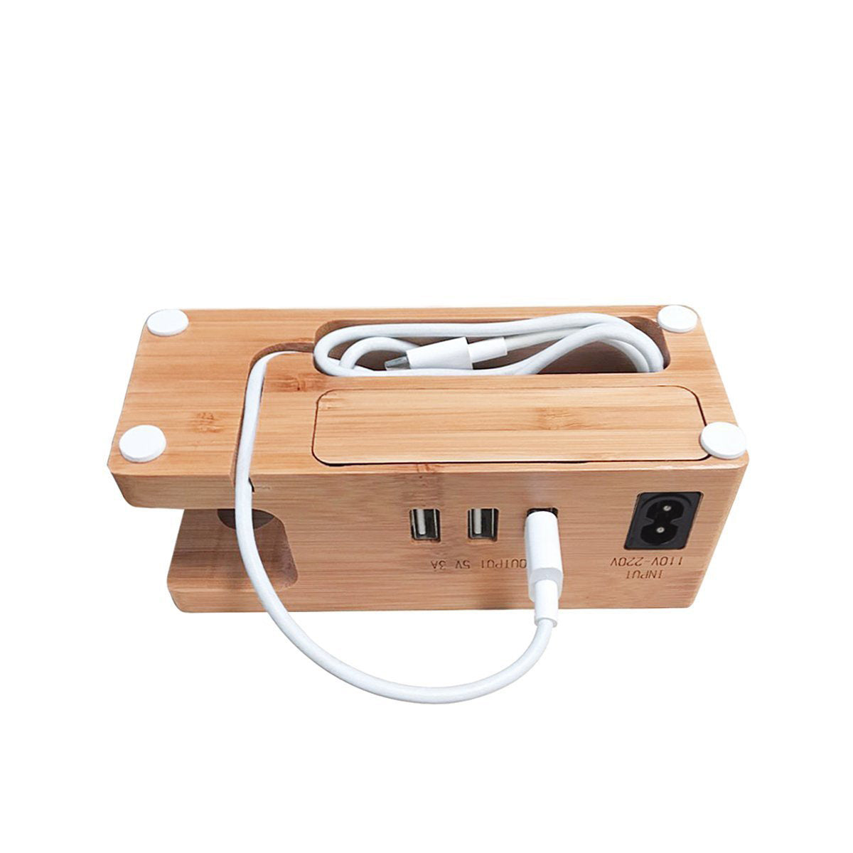 Bambusowa podstawka ładująca z 3 portami USB – telefon, zegarek, iPhone