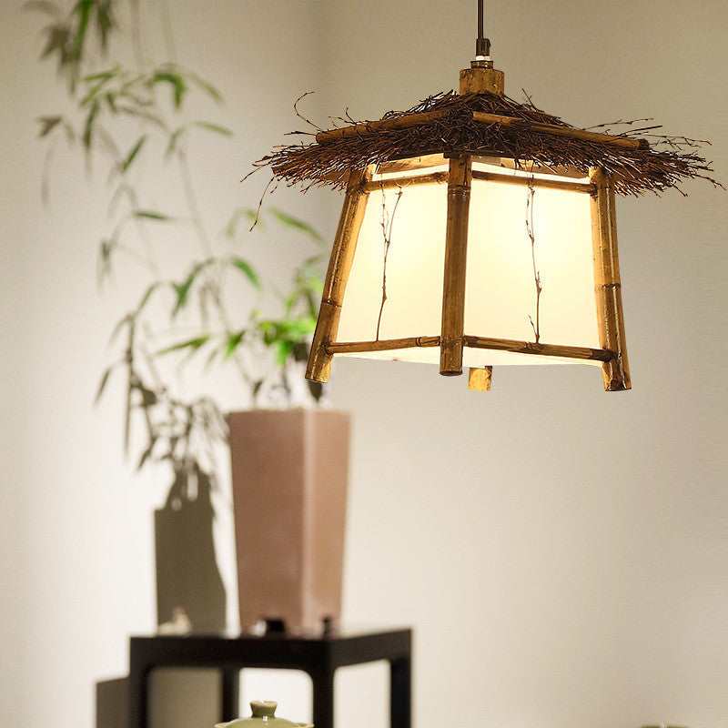Żyrandol z Bambusa i Rattanu-Styl Japoński/Eco Loft