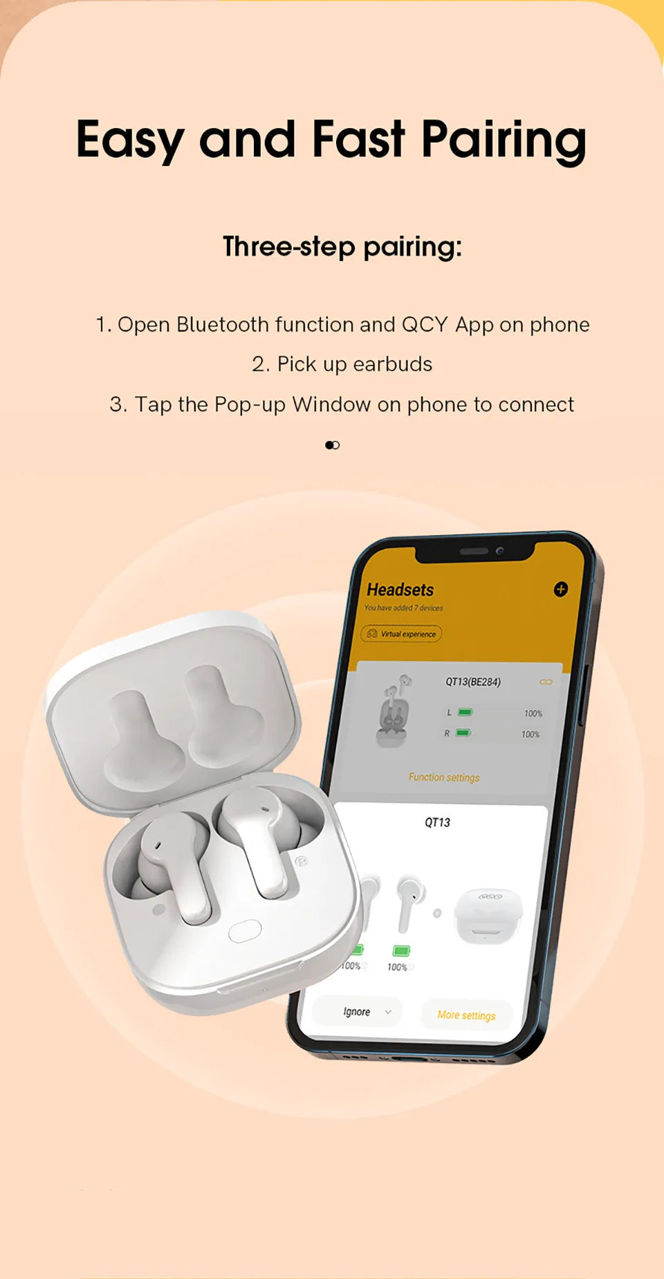 Bezprzewodowe słuchawki Bluetooth V5.1 z mikrofonem i dotykowym sterowaniem
