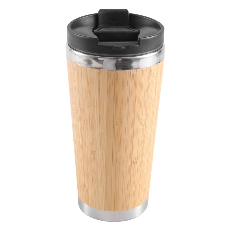 Kubek termiczny bambusowy 450 ml – bambus zewnętrzny, wnętrze ze stali nierdzewnej