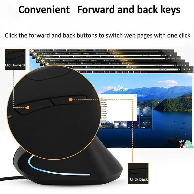 Mysz RGB Pionowa dla Praworęcznych – 3200 DPI USB