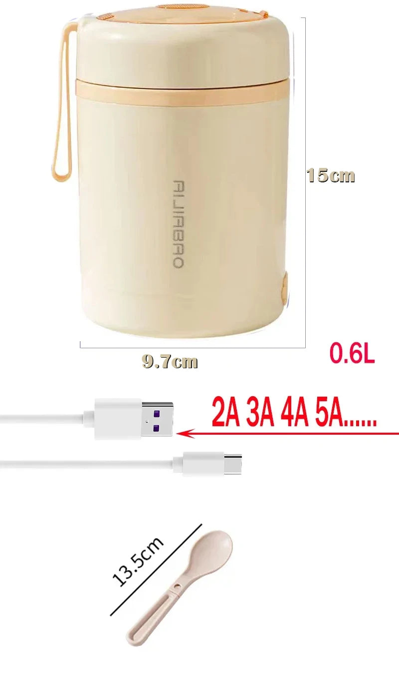 Elektryczny pojemnik USB 600 ml – podgrzewane jedzenie i napoje ze stali nierdzewnej