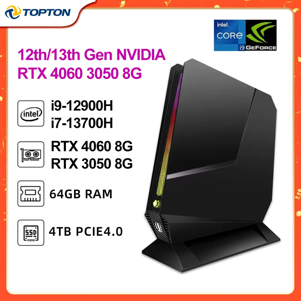 Mini komputer PC z podświetleniem RGB, do zastosowań domowych i multimedialnych – 64GB RAM, 2TB SSD
