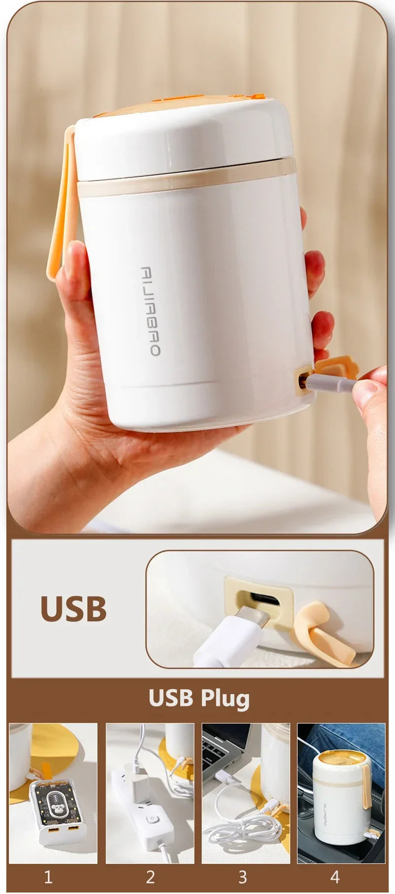 Elektryczny pojemnik USB 600 ml – podgrzewane jedzenie i napoje ze stali nierdzewnej