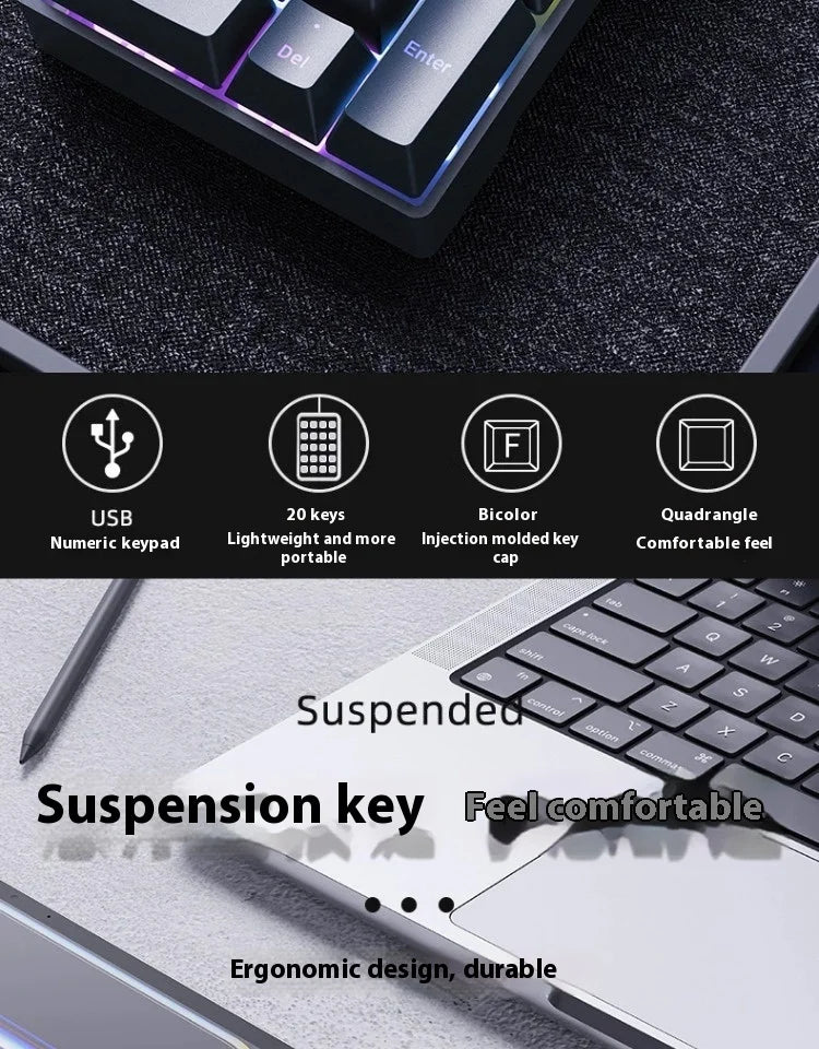 Klawiatura numeryczna z podświetleniem USB, przewodowa