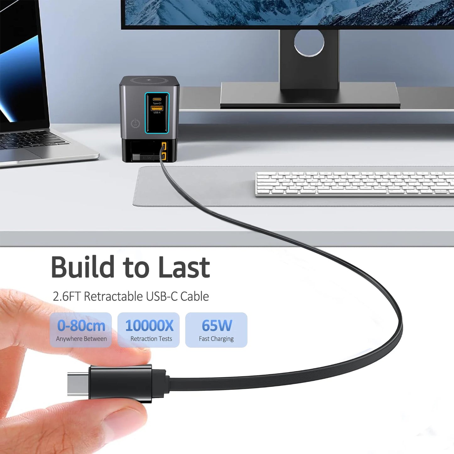 Stacja ładowania 5w1 100W z wysuwanym kablem USB-C_wielofunkcyjna ładowarka biurkowa