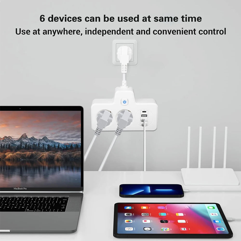 Listwa zasilająca 3250W z gniazdami USB i Portami AC-Power Strip z Funkcją Szybkiego Ładowania