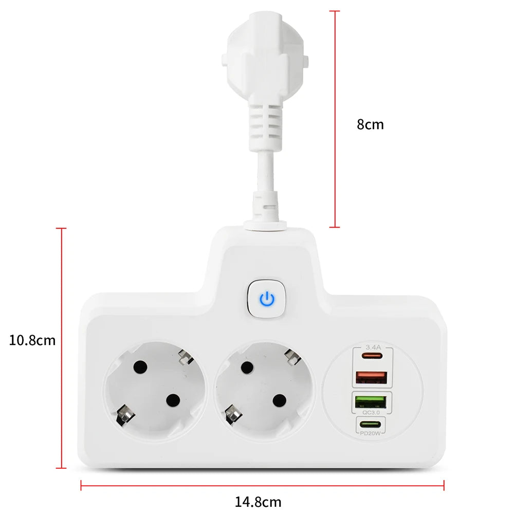 Listwa zasilająca 3250W z gniazdami USB i Portami AC-Power Strip z Funkcją Szybkiego Ładowania