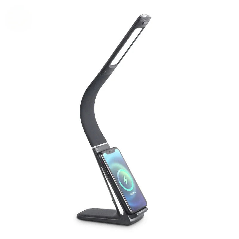 Nowoczesna minimalistyczna lampka biurkowa z ładowaniem bezprzewodowym USB 10W