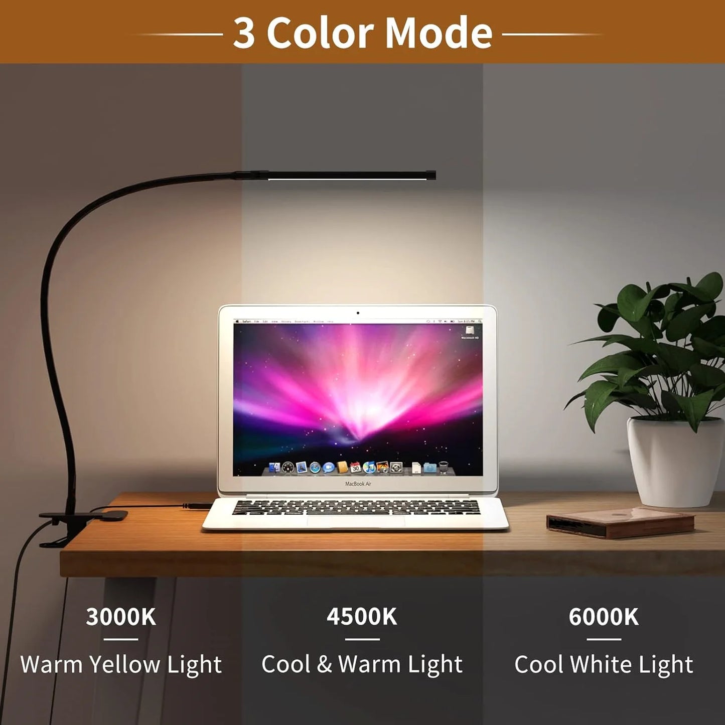 lampa LED do czytania z klipsem-ciepłe i zimne światło,ładowanie USB,elastyczne ramię.