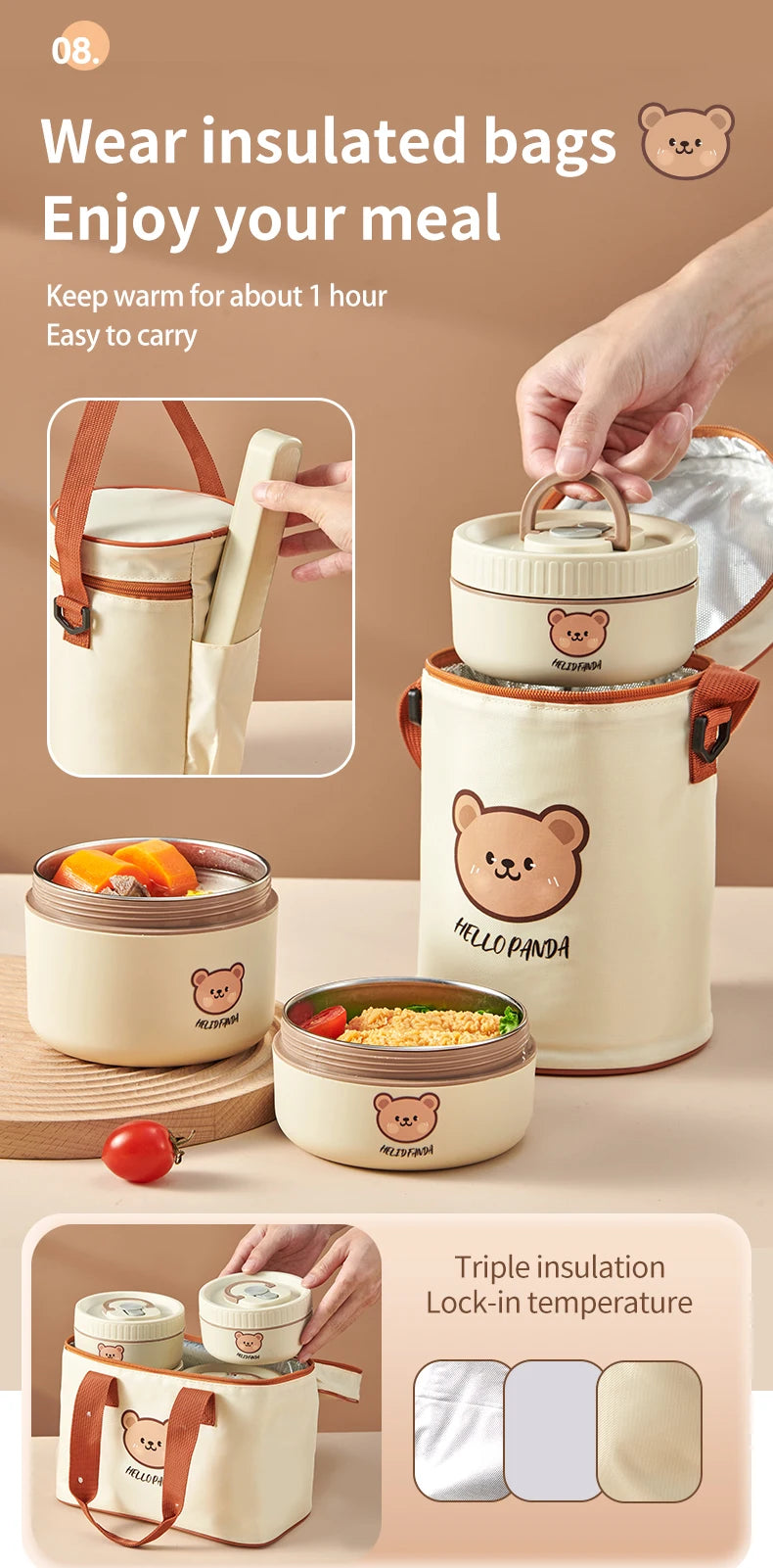 Lunchbox termiczny. Stal nierdzewna różne pojemności szczelny pojemnik na ciepłe posiłki