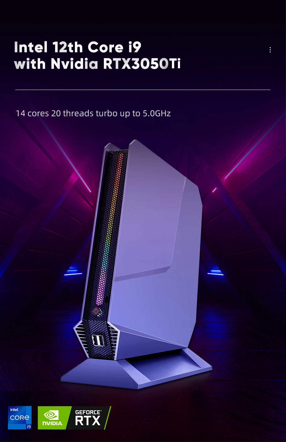 Mini komputer PC z podświetleniem RGB, do zastosowań domowych i multimedialnych – 64GB RAM, 2TB SSD
