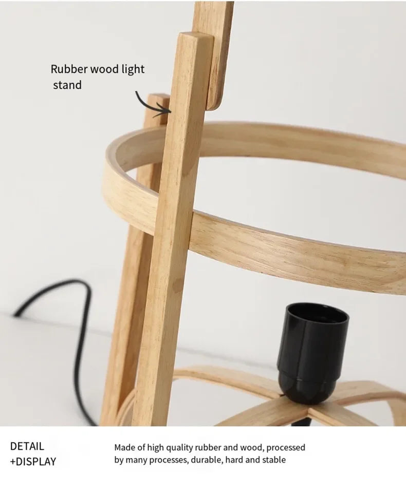 Minimalistyczna Lampka Nocna z Dewna i Szkła-Styl Japandi,6 Wariantów