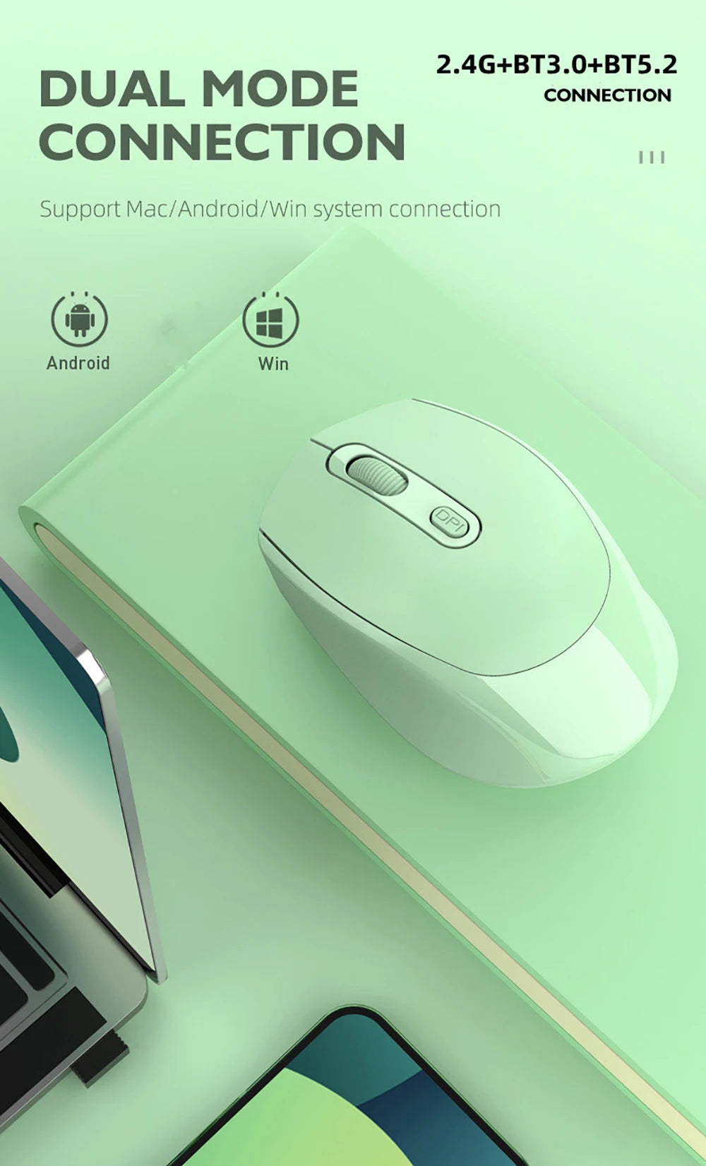 Bezprzewodowa myszka Bluetooth 5.2 – cicha i lekka, do biura, nauki i gier