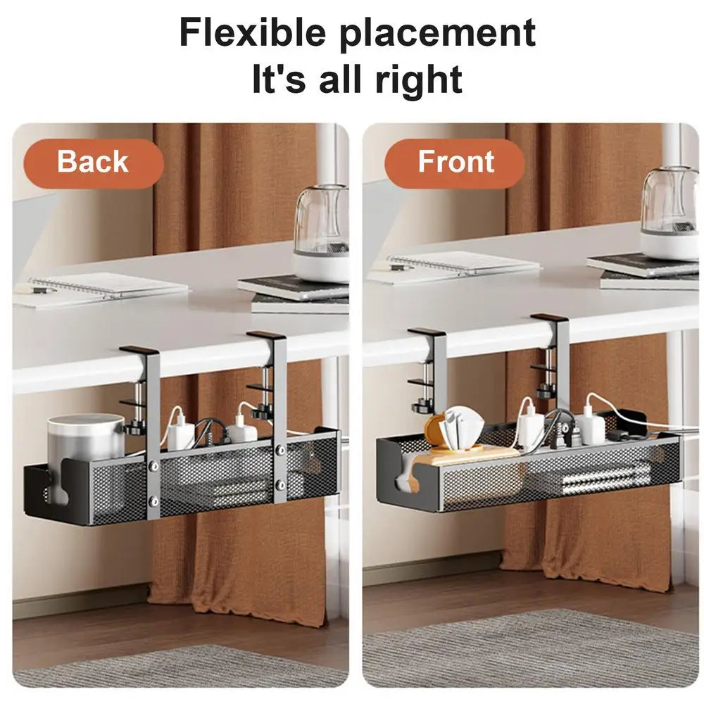 Organizer na kable pod biurko – metalowa półka siatkowa bez wiercenia