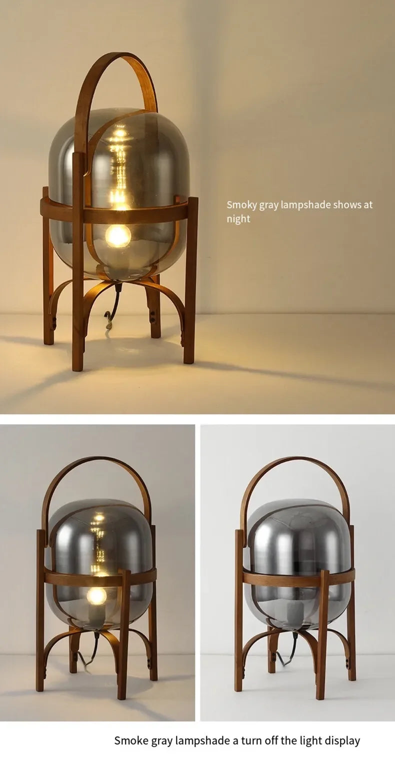 Minimalistyczna Lampka Nocna z Dewna i Szkła-Styl Japandi,6 Wariantów