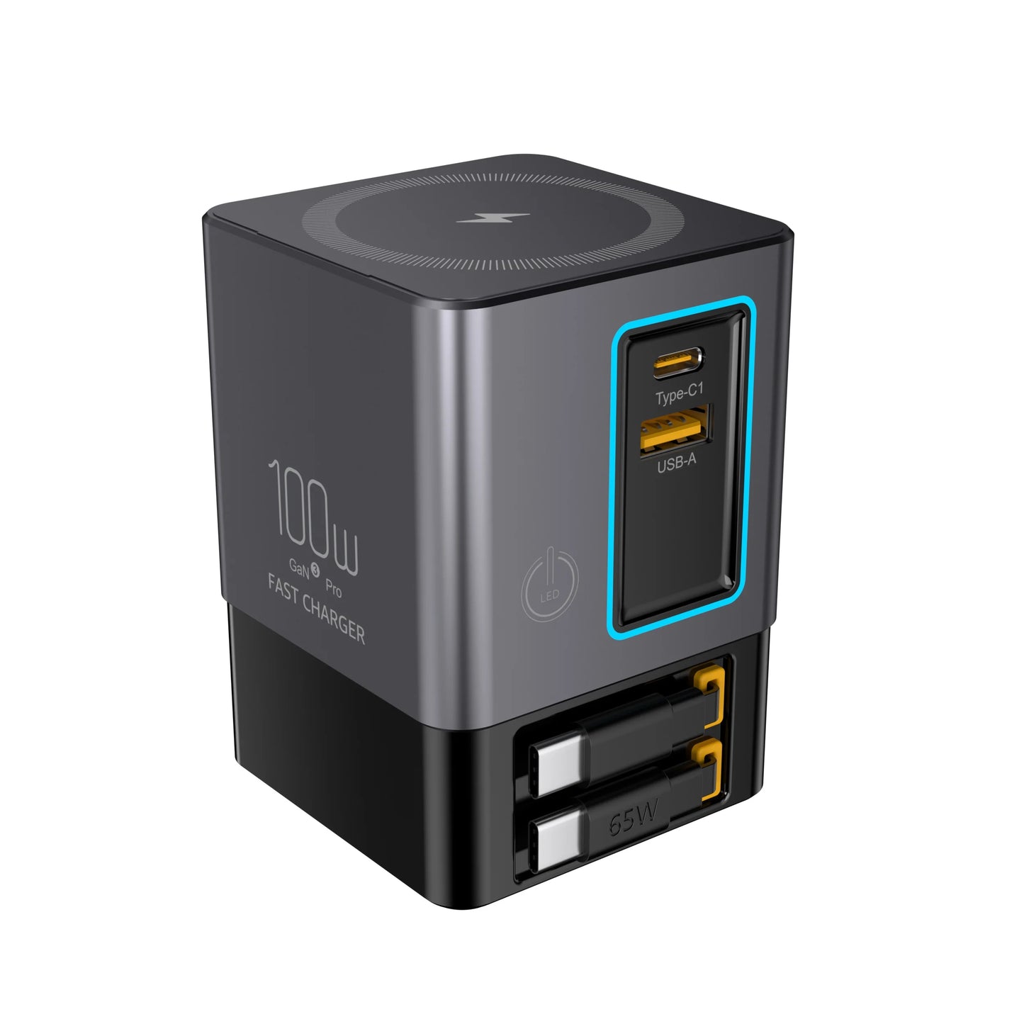 Stacja ładowania 5w1 100W z wysuwanym kablem USB-C_wielofunkcyjna ładowarka biurkowa
