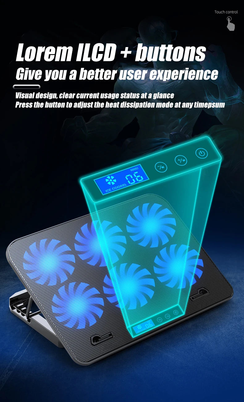 Podstawka chłodząca do laptopa z podświetleniem RGB, 6 wentylatorów, 2 porty USB