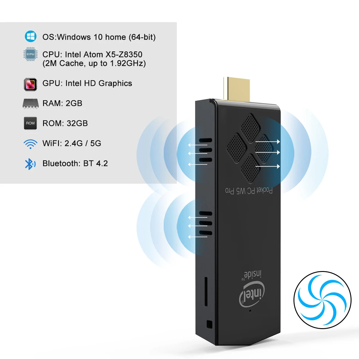 Mini komputer PC z systemem operacyjnym, 4 GB RAM, 64 GB pamięci, WiFi i Bluetooth – do użytku domowego i biuroweg