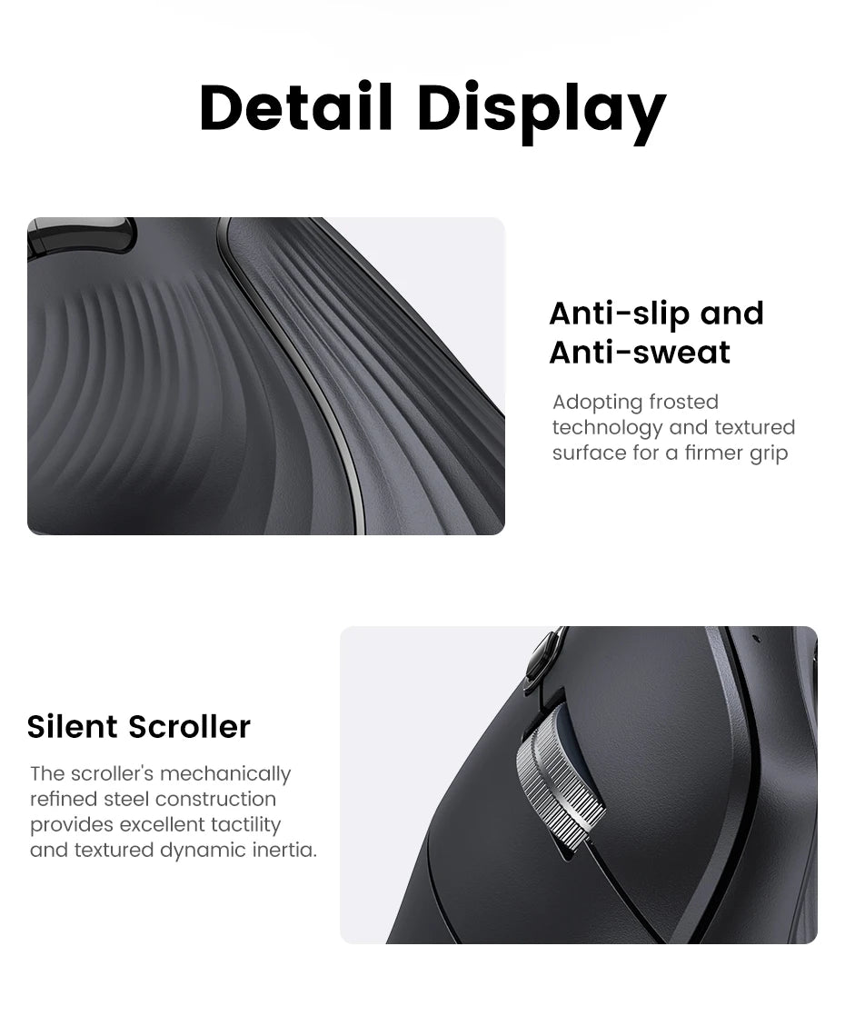 Pionowa Myszka Bezprzewodowa Bluetooth 5.0 + 2.4G, 4000DPI, Cicha