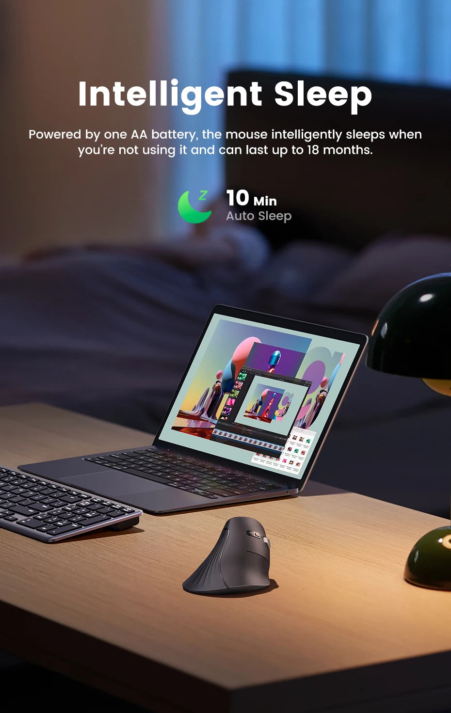 Pionowa Myszka Bezprzewodowa Bluetooth 5.0 + 2.4G, 4000DPI, Cicha