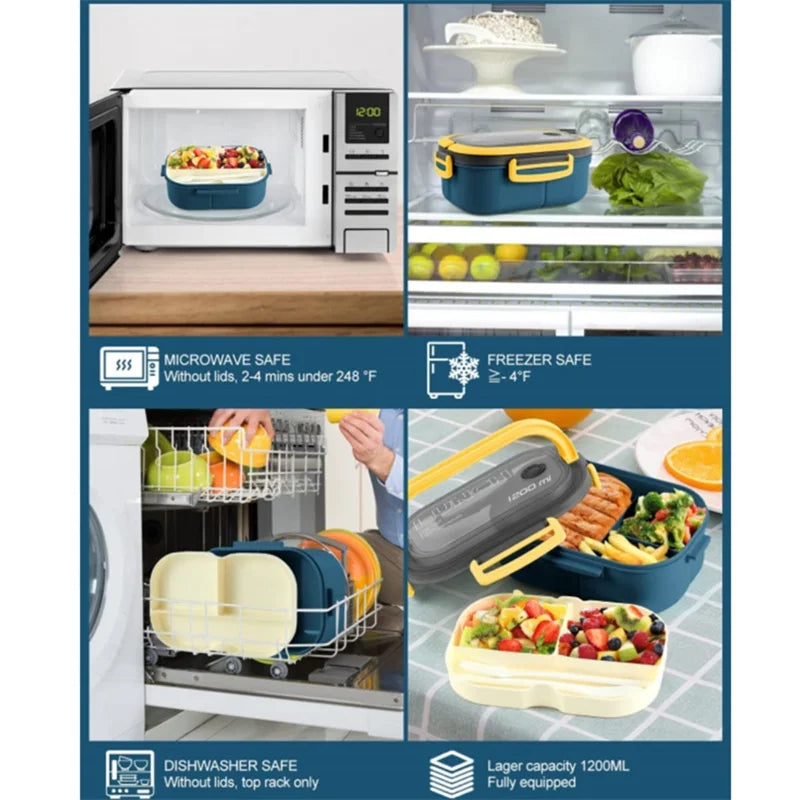 Lunchbox  1200ml z łyżką i widelcem-szczelny pojemnik dla dzieci i dorosłych