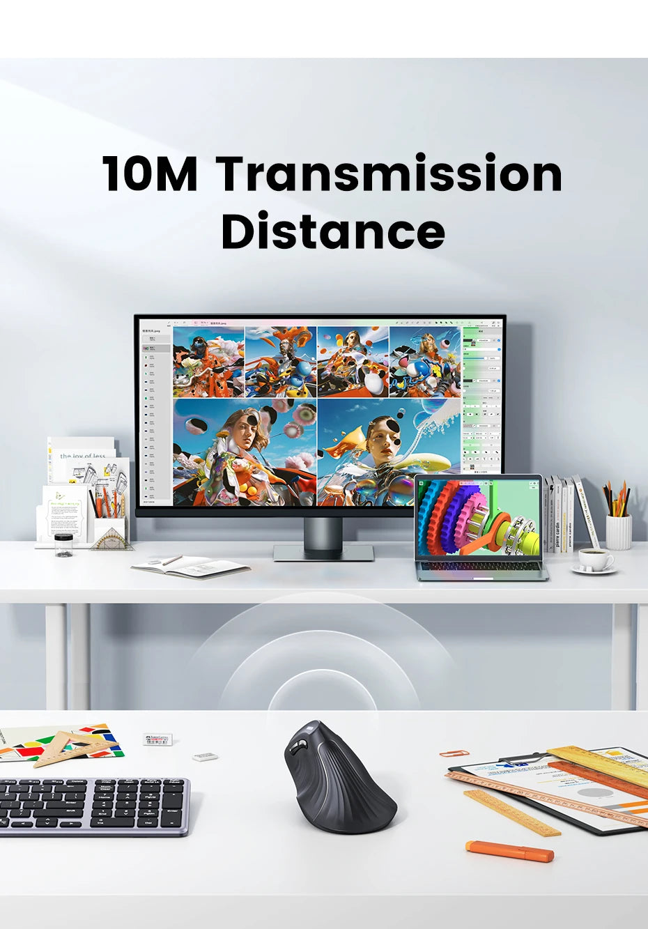 Pionowa Myszka Bezprzewodowa Bluetooth 5.0 + 2.4G, 4000DPI, Cicha