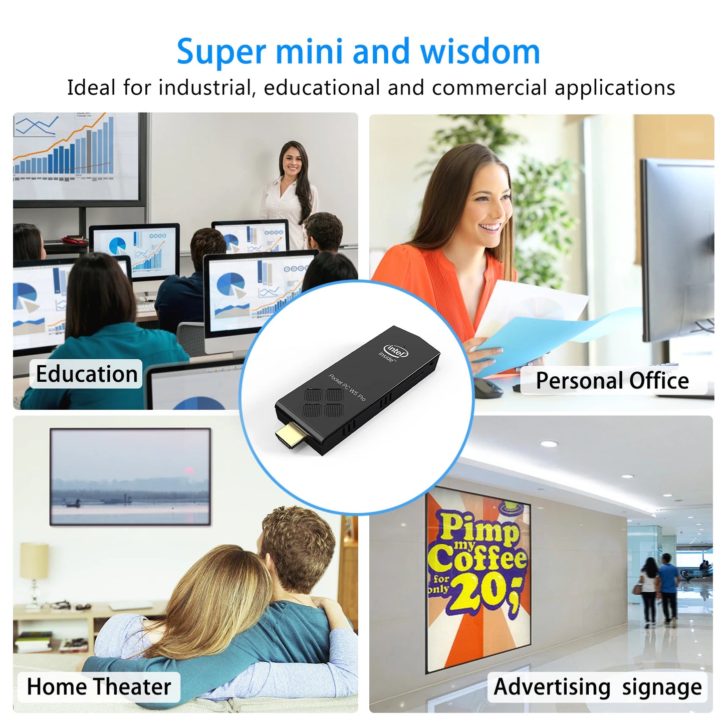 Mini komputer PC z systemem operacyjnym, 4 GB RAM, 64 GB pamięci, WiFi i Bluetooth – do użytku domowego i biuroweg