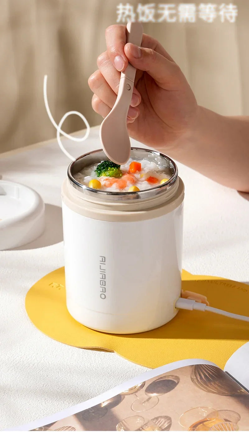 Elektryczny pojemnik USB 600 ml – podgrzewane jedzenie i napoje ze stali nierdzewnej