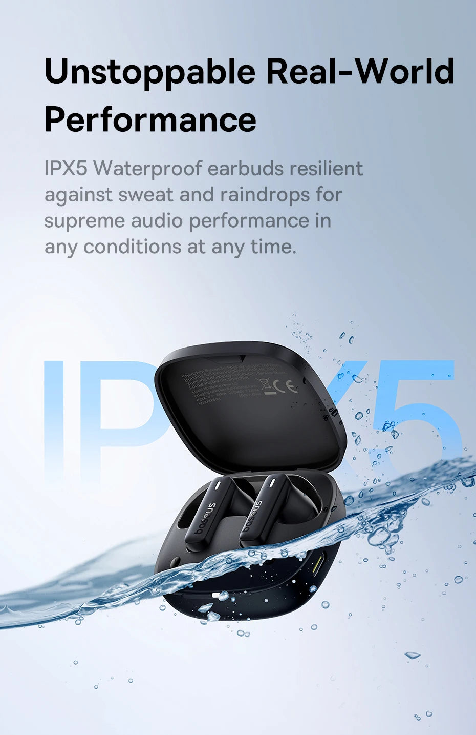Bezprzewodowe słuchawki Bluetooth 5.3 z etui ładującym i klasą wodoodporności IPX5