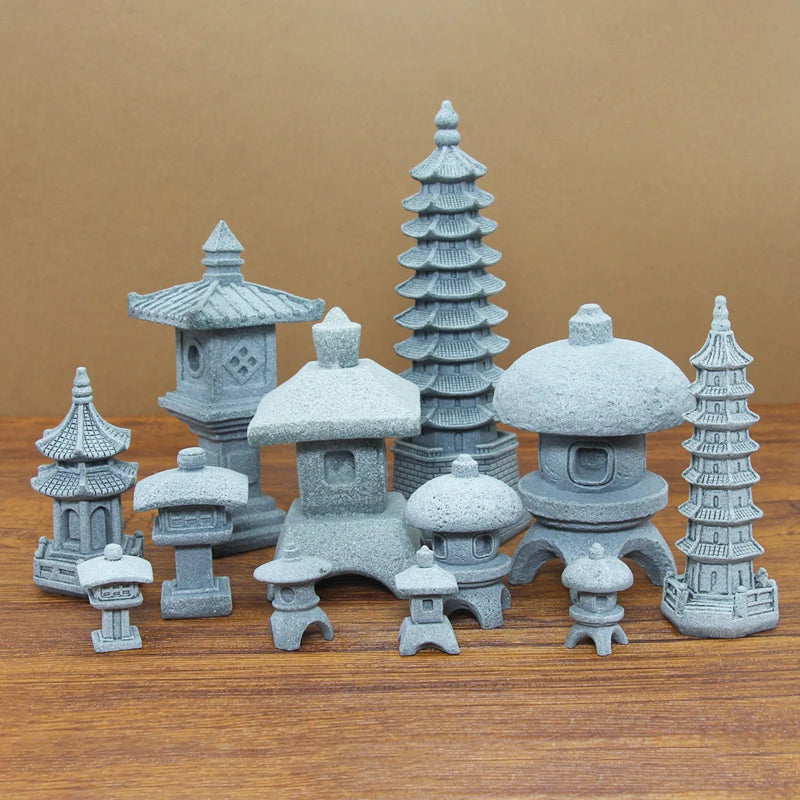 Figurki Zen Do Ogrodu i Dekoracji Wnętrz-Miniaturowe Pagody i Lampiony Japońskie