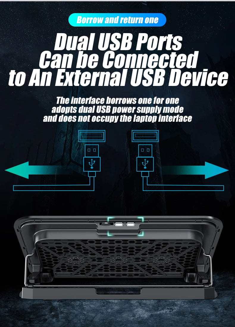 Podstawka chłodząca do laptopa z podświetleniem RGB, 6 wentylatorów, 2 porty USB