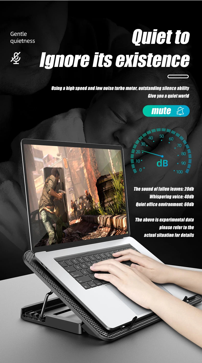 Podstawka chłodząca do laptopa z podświetleniem RGB, 6 wentylatorów, 2 porty USB