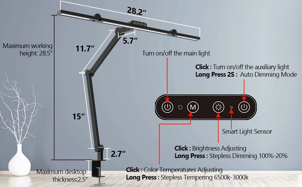 Lampa biurowa LED 24W z klipsem-ultrajasna architektoniczna lampa do biura i domu