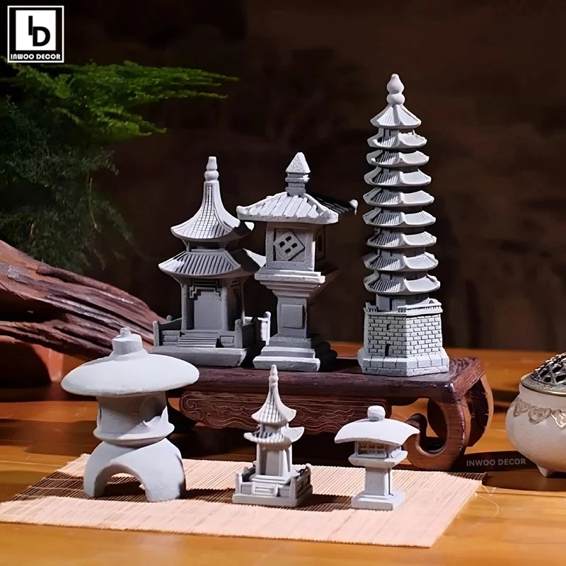 Figurki Zen Do Ogrodu i Dekoracji Wnętrz-Miniaturowe Pagody i Lampiony Japońskie