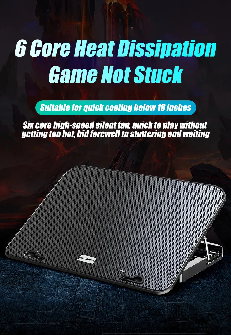 Podstawka chłodząca do laptopa z podświetleniem RGB, 6 wentylatorów, 2 porty USB